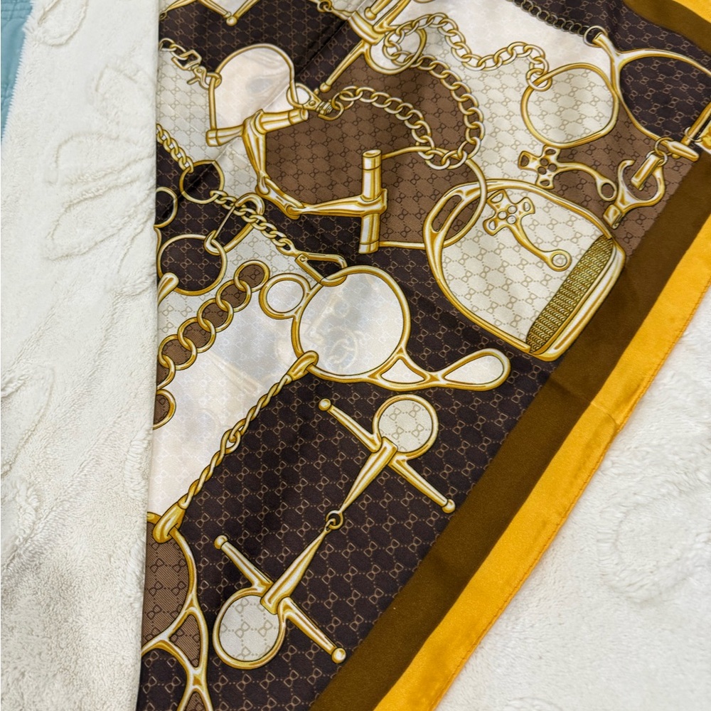 Brown and Gold Patterned Scarf